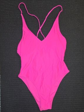 SHEIN Neon Pink Strappy One-Piece Swimsuit